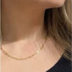 NEW 14K Gold Paper Clip Chain Necklace 16”